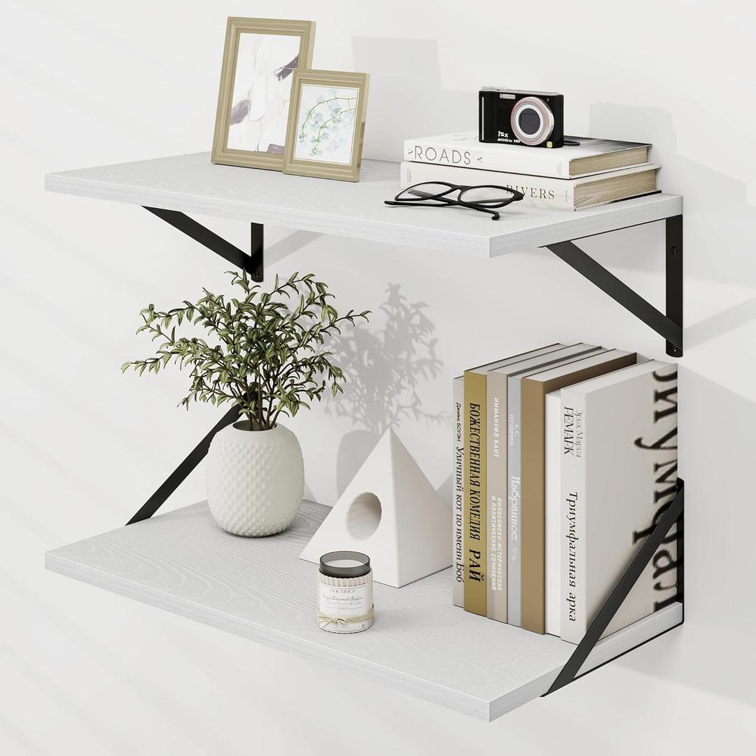 Dreamland Deep Floating Shelves for Wall, White Wood Wall Mounted Shelves, Large Floating Shelf 12 * 24 inchSet of 2 for Bookshelf Living Room, Bedroom Home Office, Bathroom