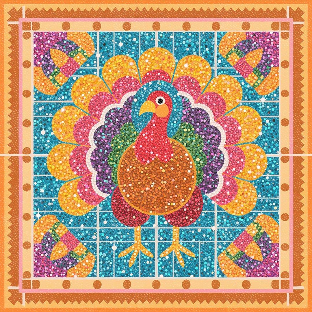 10PCS 12x12 Inch Colorful Thanksgiving Turkey with Candy Corn Floor Tiles Peel and Stick Removable Self Adhesive DIY Vinyl Flooring Stickers for Kitchen Bathroom Living Room Home Decor