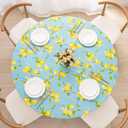 UMINEUX Round Fitted PEVA Vinyl Tablecloth with Elastic Edged & Flannel Backing, Waterproof Wipeable Round Table Cover for Indoor Outdoor Patio Use - Fits Tables up to 40"-44" Dia. (Lemon)