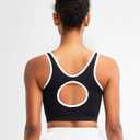 RUNNING GIRL Sports Bras for Women High Support,Seamless Ribbed Longline High Neck Sports Bra Racerback Padded Crop Top Yoga (Black, L)