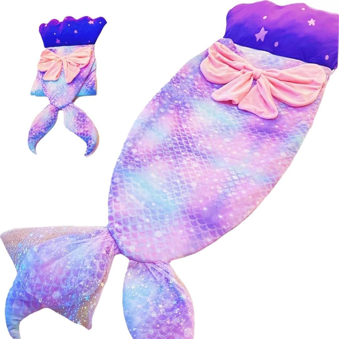 Sleeping Bag for Kids, Preschool Nap Mat, Toddler Sleeping Bag with Pillow for Daycare, Ages 3+, Large Size (Mermaid)