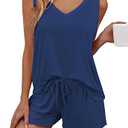 Ekouaer Womens Pajamas Sets Soft Comfy Sleeveless Sleepwear Tank and Shorts Pj Set Summer 2 Piece Loungewear, Navy Blue Small