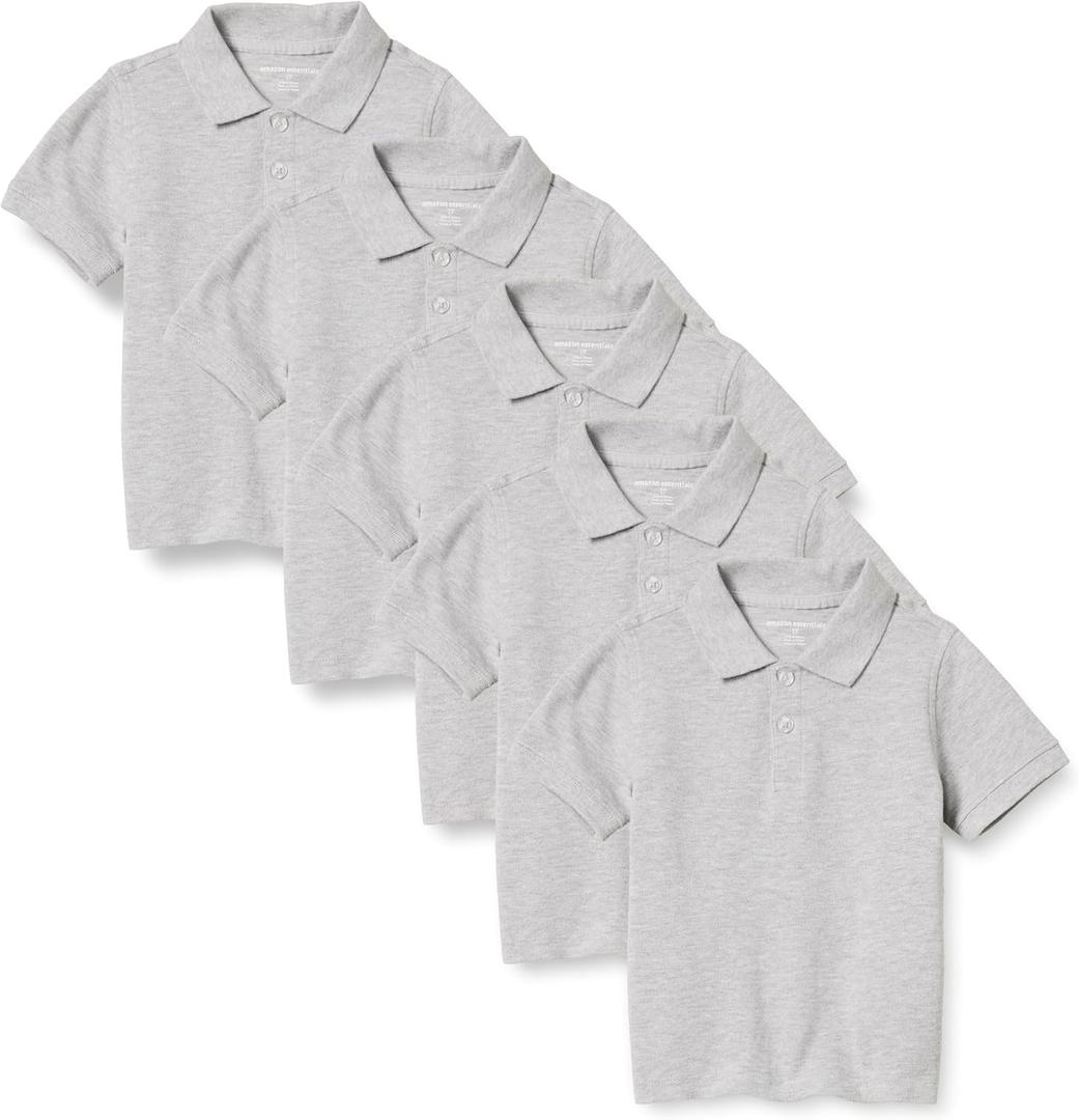 Amazon Essentials Boys and Toddlers' Short-Sleeve School Uniform Pique Polo Shirts, Multipacks (3T, Grey Heather)