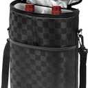 opux 2 Bottle Wine Carrier Tote, Insulated Leakproof Wine Cooler Bag, Wine Travel Bag Tote for Picnic BYOB Beach, Portable Wine Bottle Carrying Case, Gift for Wine Lover Women Men Christmas (Checkered Black)