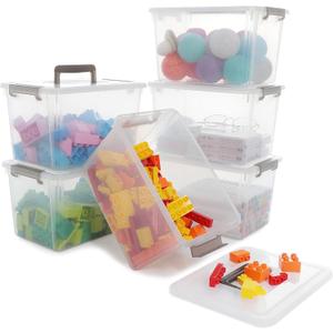 Citylife 6 Packs 6 QT Plastic Storage Bins with Latching Lids Clear Storage Box with handle Stackable Storage Containers for Organizing Snacks, Crafts, Toys, Tools