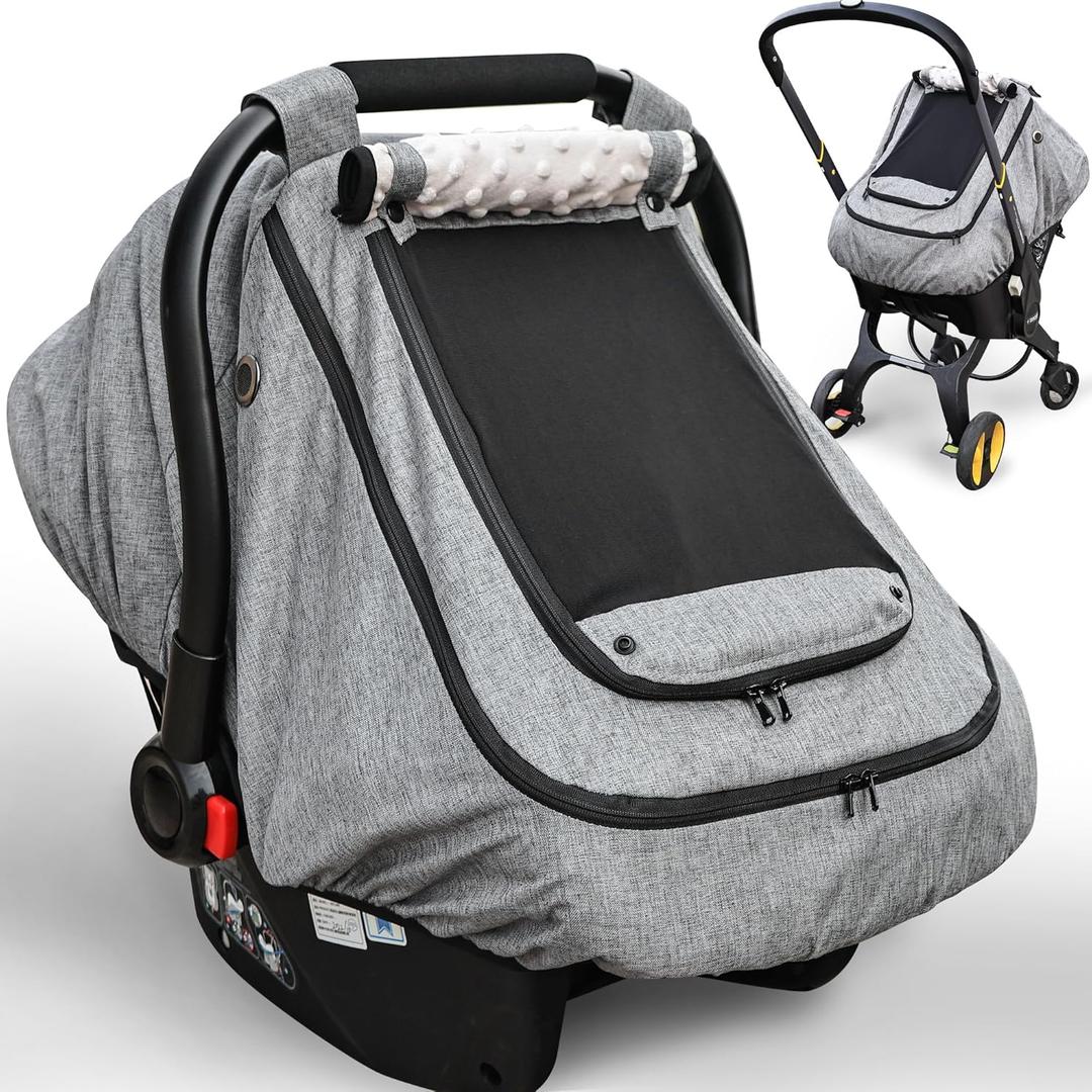 Waterproof Baby Car Seat CoverYVMVDV Patented Cold Weather Carseat Cover for Babies,Infant Car Seat Cover Canopy for Boy Girls,Windproof Car Seat Canopy for Boys & Girls, Keeps Babies Warm (Thick-Gray)