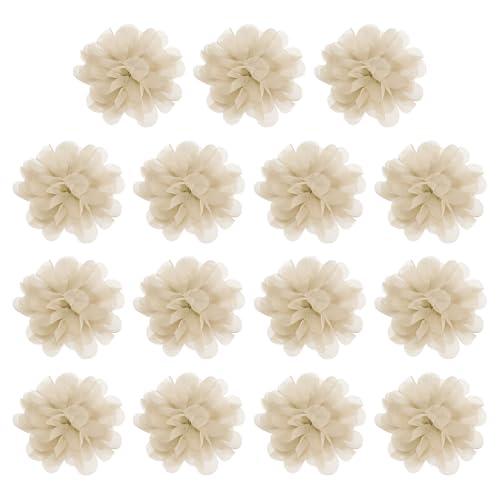 YELARXI Chiffon Flowers, Sewing Fabric Appliques, Chiffon Flowers Appliques - Fitting for (Women/DIY Crafts/Headbands/Hair Accessories/Wedding/Party/Corsage) 2 Inch & 15 Pack & Khaki