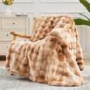 NEWCOSPLAY Faux Fur Throw Blanket Tie-dye Beige Luxury Fluffy Thick Warm Bubble Blanket for Couch Sofa Bed 700GSM (Tie-dye Beige, Throw(50"x60"))