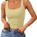 Trendy Queen Womens Square Neck Tank Tops Workout Summer Camisole Sleeveless Tops Beach Spring Clothes 2024 Beige, Small