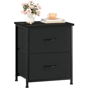 Somdot Nightstand, Small Dresser for Bedroom with 2 Drawers, Bedside Table Night Stand End Table with Fabric Bins for Bedroom Kids Closet Dorm Guest Room, Black
