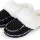 Womens Warm Microsuede House Slippers Cozy Memory Foam Winter Bedroom Shoes with Fluffy Plush Collar for Indoor and Outdoor (9-10, Black)