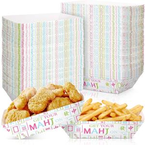 50 Pcs Mahjong Party Snack Bowls Mah Jong Party Supplies Paper Food Tray Disposable Serving Boats for Mah Jong Game Night Mahjong-loving Family Play Day Theme Birthday, 7.9 inches