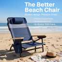WOVN Premium Reclining Beach Chairs - Portable Lay Flat Folding Beach Chair for Adults - Includes Shoulder Backpack Strap, Pillow, 2 Pockets, and Cup Holder - Lido