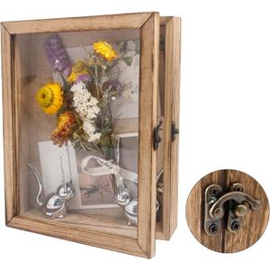 8x10 Shadow Box Frame in Wood Color with Linen Back - Shadow Box Frame with Paulownia Wood and Real Glass Cover for Wall or Tabletop Display