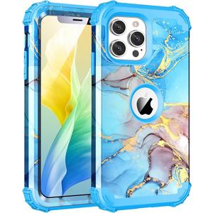 BQQFG for iPhone 12 Pro Case,Three Layer Heavy Duty Shockproof Hybrid Hard Plastic Bumper Soft Silicone Rubber Drop Protective Cover Case for iPhone 12 Pro 6.1",Blue