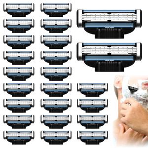 24Pcs Razor Blades for Men Compatible with Mach 3,3-Layer Precision Manual Razor Dual-Layer Lubricating Strip Elastic Sensor Blades Replacement Blades for Razors Blades Refills