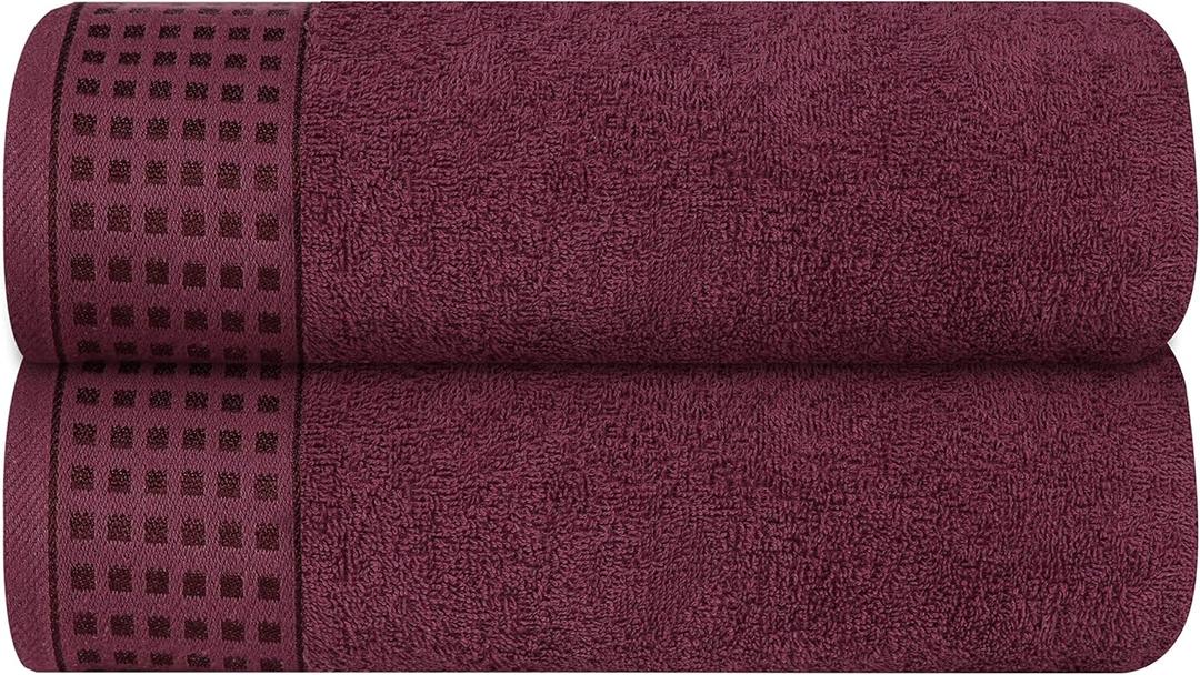 GLAMBURG 100% Cotton 2 Pack Oversized Bath Towel Set 28x55 Inches, Ultra Soft Highly Absorbant Compact Quickdry & Lightweight Large Bath Towels, Ideal for Gym Travel Camp Pool - Burgundy