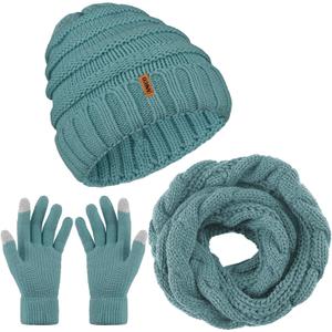 2 x Aneco Winter Warm Knitted Scarf Beanie Hat and Gloves Set Men & Women's Soft Stretch Hat Scarf and Mitten Set (Blue)