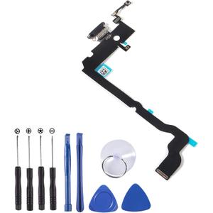 Replacement Dock Connector Charging Port Flex Cable Compatible with iPhone Xs MAX Flex Cable incl Tools (for iPhone Xs MAX Black)