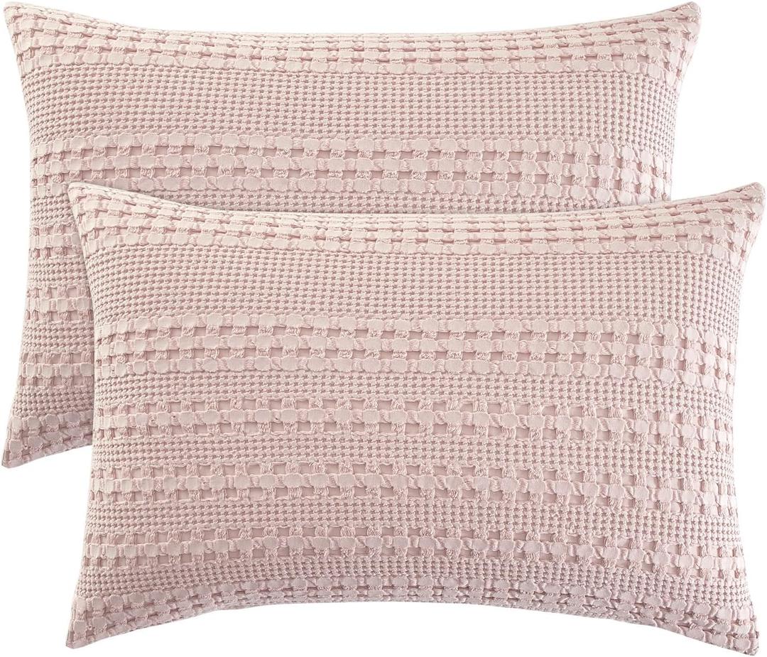 PHF 100% Cotton Waffle Pillow Shams Standard Size, 2 Pack 20" x 26" Soft Skin-Friendly Pillowcases, No Filling, Aesthetic Woven and Breathable Waffle Weave Pillow Case Covers for Bed, Pink