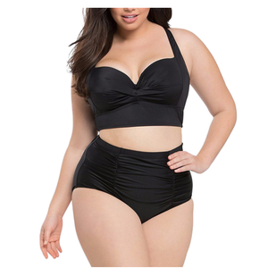  Bikini with Twist Top and High Waisted Bottoms Black XL