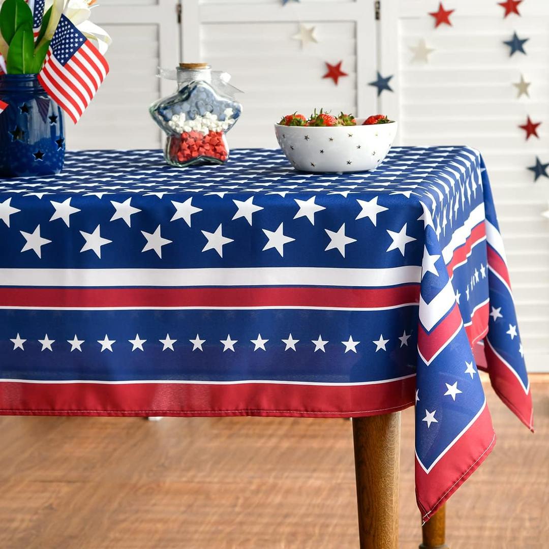 Horaldaily 4th of July Tablecloth 60x104 Inch, Patriotic Memorial Day Independence Day American Flag Table Cover for Party Picnic Dinner Decor