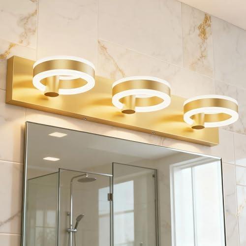 PHIXART LED Bathroom Light Fixtures, 24inch Gold Vanity Lights, Modern 3 Light Acrylic Wall Sconces, 350° Rotatable Wall Lighting Fixture Over Mirror