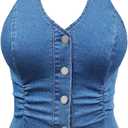 OYOANGLE Women's Plus Size Button Front Halter Denim Vest Tops Sleeveless Slit Hem Ruched Jean Tank Top (XX-Large Plus)