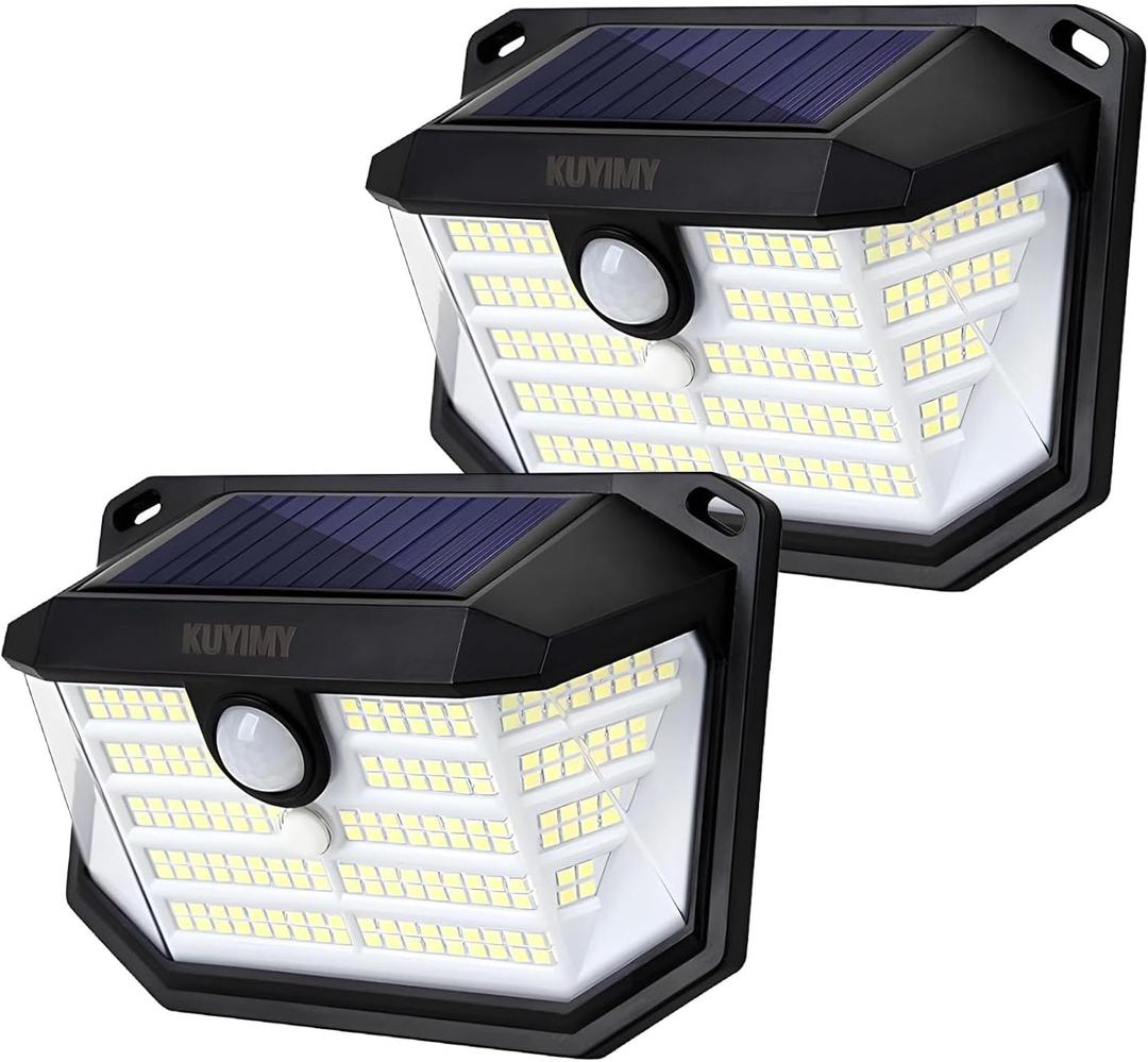 Solar Outdoor Lights, 230 LED with Motion Sensor and 3 Modes, IP65 Waterproof, 270 Wide Angle Light, Easy-to-Install Intelligent Security Wireless Wall Lights for Patio, Garden, Fence(2 Pack)