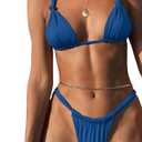 Rooscier Women's Retro Halter Triangle Top Push Up 2 Piece String Bikini Set Swimsuits Lake Blue X-Small