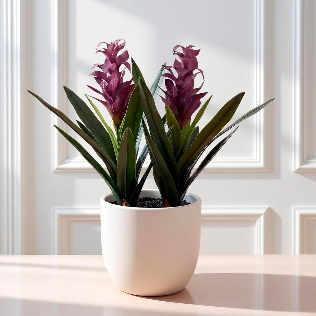 2Pcs Artificial Hawaiian Ginger Flower, 18" Fake Bromeliad Plants,Large Real Touch Faux Tropical Flowers, Lifelike Exotic House Plants for Home Office Indoor Decoration (Purple)