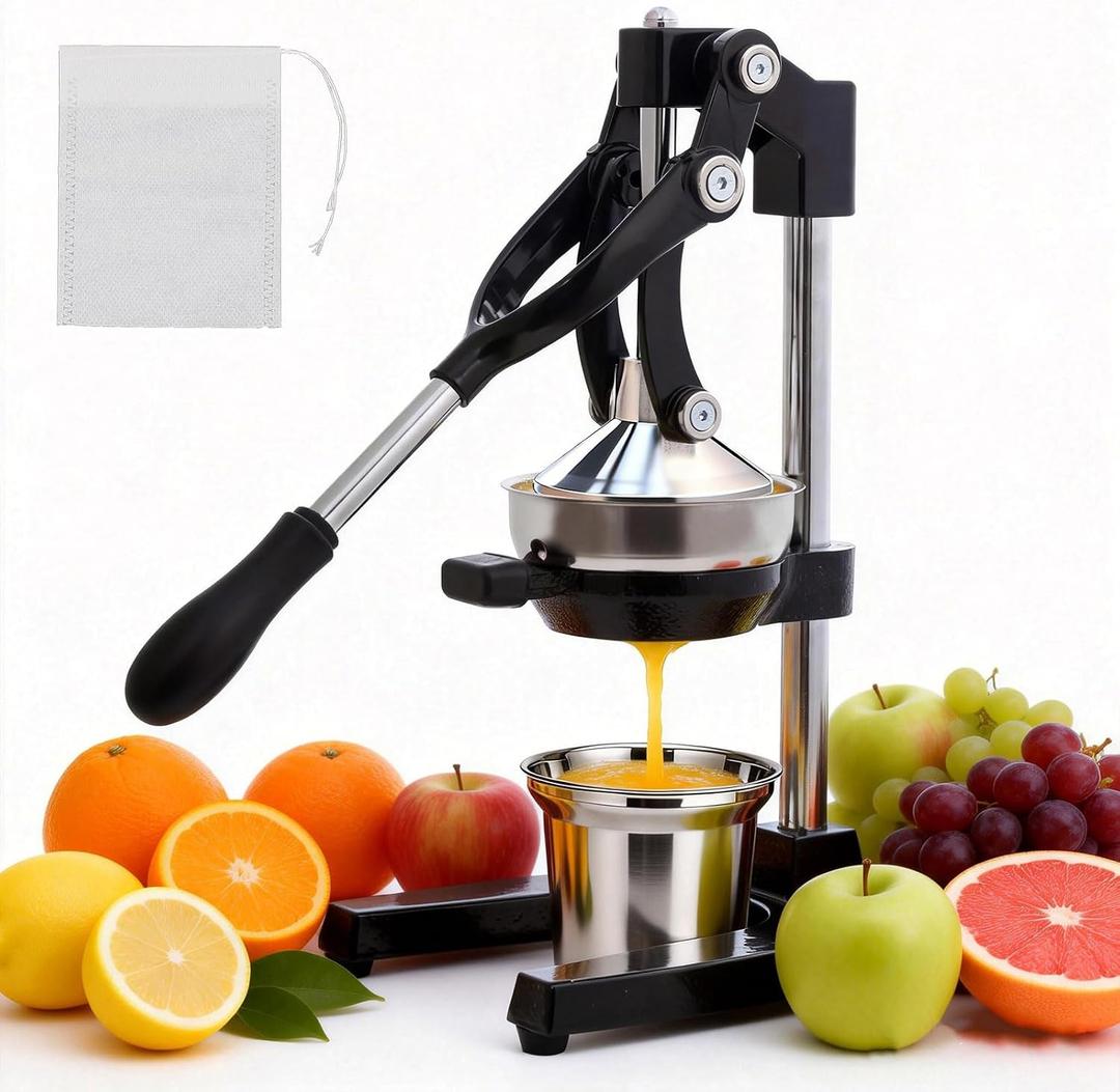 Cast Iron Juicer,Manual Juicer Hand Press,Professional Citrus Juicer,with Stainless Steel Cup,Easy to Use & Clean,Heavy Duty Stainless Steel Manual Juicer For Orange Juice,Pomegranate,Lemon(Black)