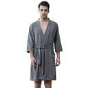 Rojeam Men's Kimono Waffle Robe Unisex Lightweight Soft Knee Length Spa Bathrobe Sleepwear with Pockets, Grey, S