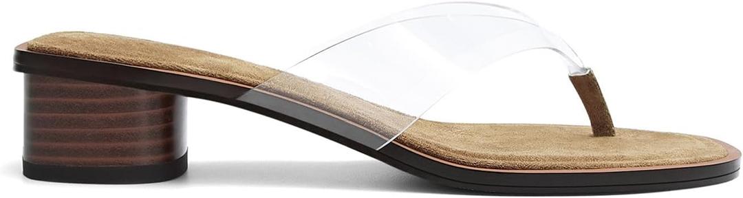 Heeled Flip Flops for Women Square Open Toe Chunky Block Heel Sandals Slip on Casual Comfortable Summer Mules Shoes (Beige), Size 8.5