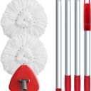 Spin Mop Replacement Head Compatible with O-Cedar Easy Wring 1 Tank, 2 Microfiber Mop Refills, 30-58" Handle and 1 Base Set Combo (White,1 Tank System)