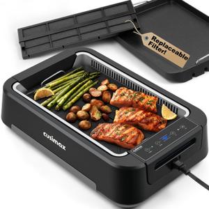 Indoor Grill, CUSIMAX Electric Smokeless Grill & Griddle with REPLACEABLE Smoke Filter Sponge, 1500W Korean BBQ Grill, Smart LED Display, Larger Grilling Area, Black(New Model)
