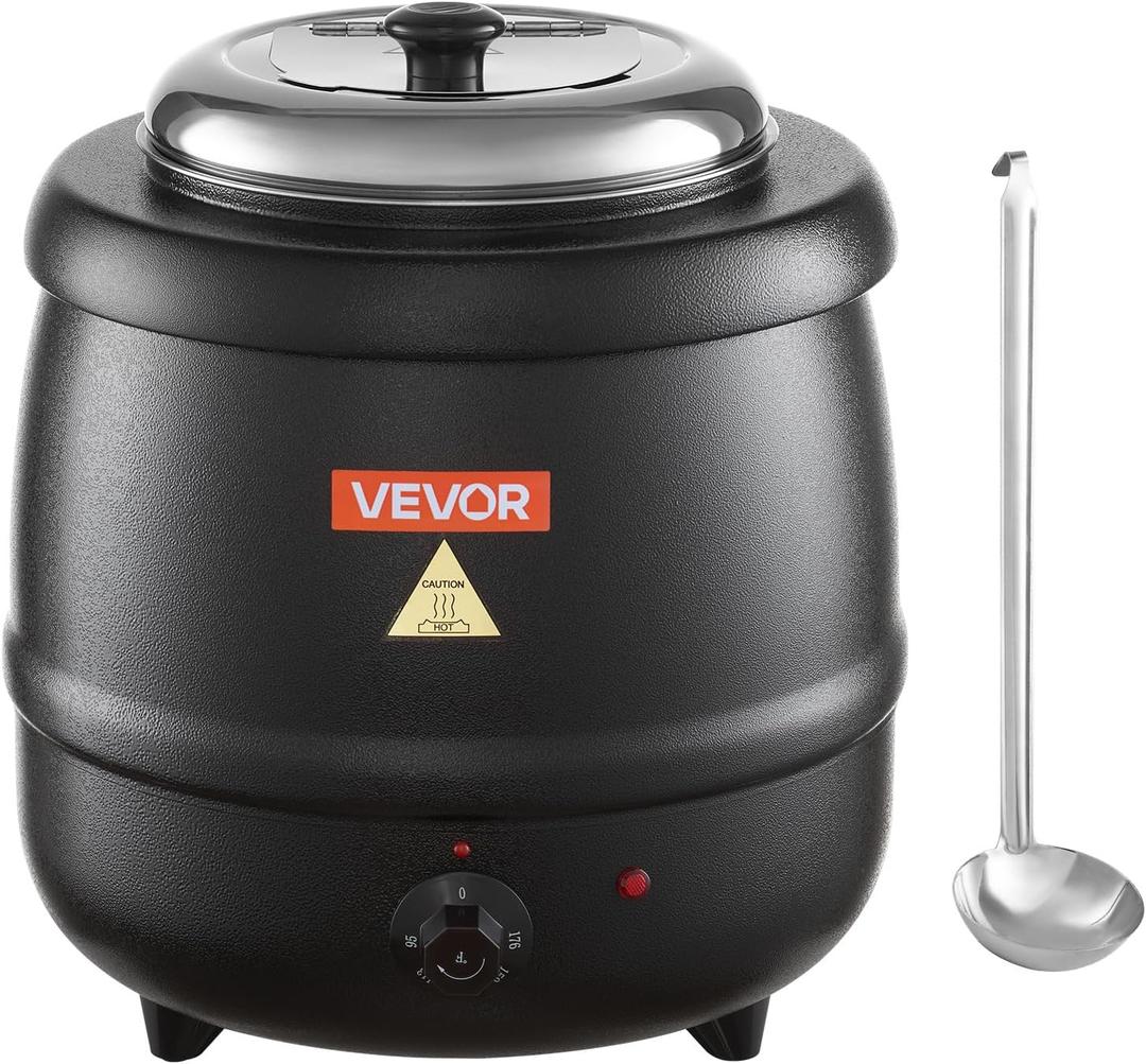 VEVOR Electric Soup Warmer, 10QT Commercial Soup Kettle with 304 Stainless Steel Detachable Insert Pot, 95~176F Adjustable Temperature, Soup Station for Restaurant and Big Family, Black