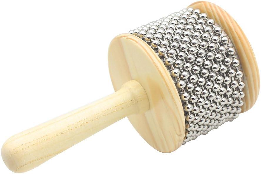 Wooden Cabasa Hand Shaker Percussion Instrument with Metal Beads for Classroom Band 3.4" Size