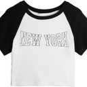 Remidoo Women's Casual Short Sleeve Letter Print Rib Knit Crop Top T Shirts, N-black White (White, S)