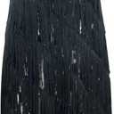 Women 1920s Gatsby Flapper Dress Sexy Open Back Strap Fringed Cocktail Party Dress with 20s Accessories (Black, L)