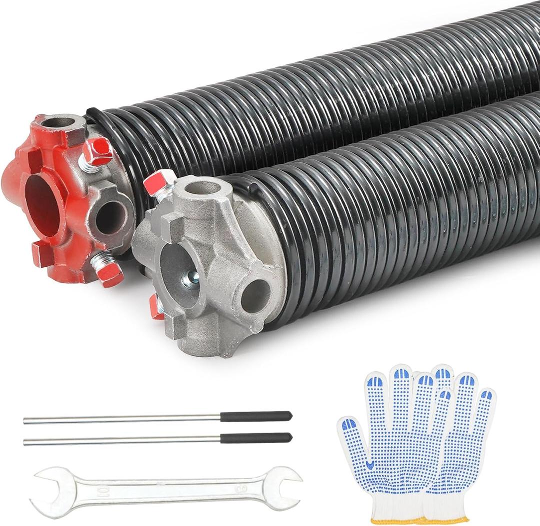 VEVOR Garage Door Torsion Springs, Pair of 0.218 x 2 x 24inch, Garage Door Springs with Non-Slip Winding Bars, 16000 Cycles, Gloves and Mounting Wrench, Electrophoresis Coated for Replacement