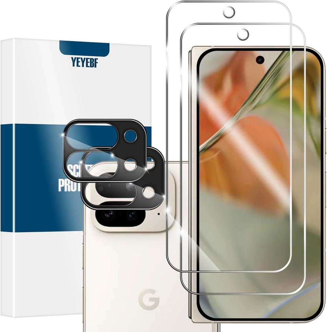 Screen Protector for Google Pixel 9 Pro Fold, [2+2 Pack] Tempered Glass for Pixel 9 Pro Fold & Camera Lens Protectors[Ultrasonic Fingerprint Unlock] [Case Friendly] [Bubble-Free] 6.3 Inches (Transparent)