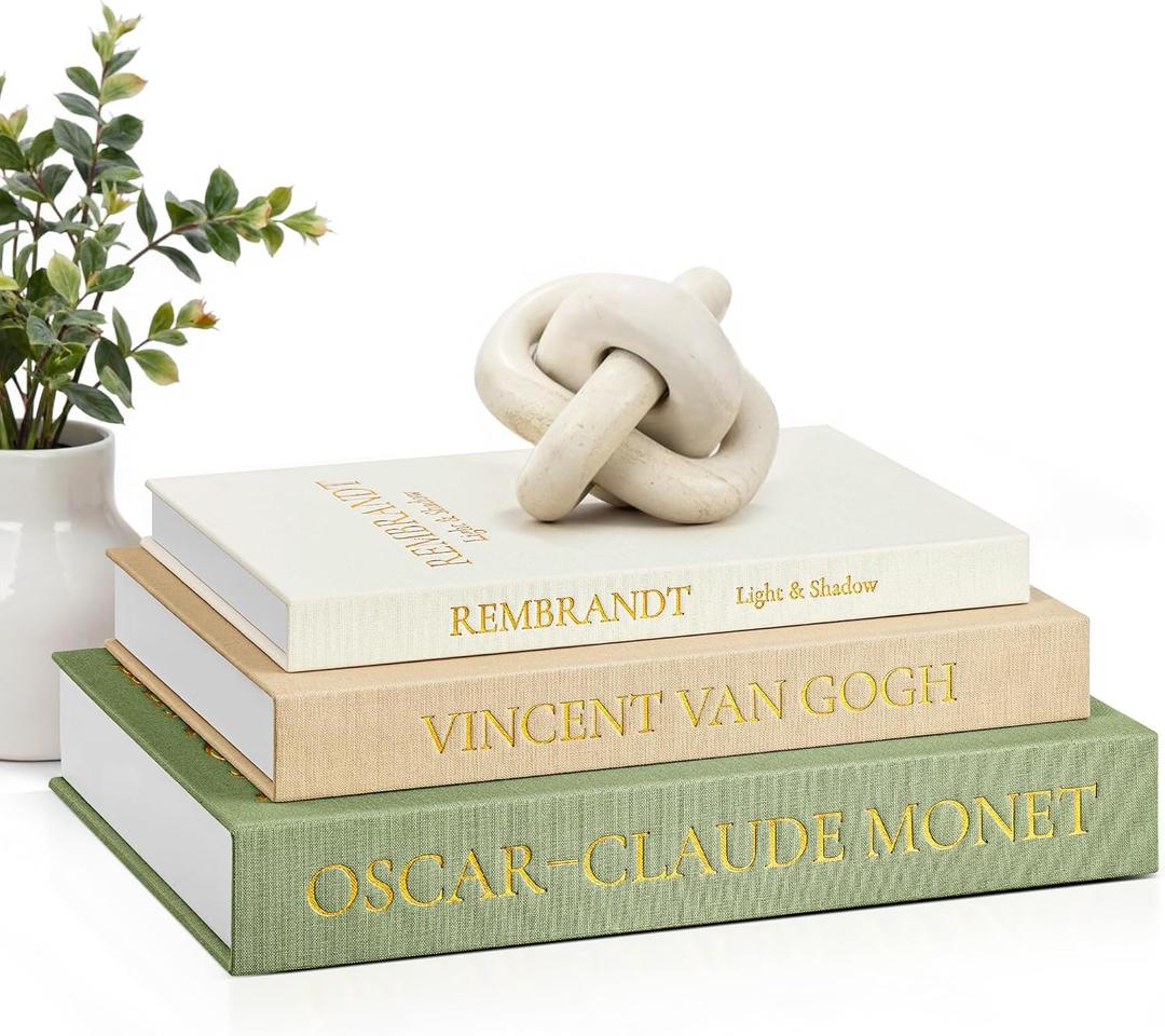 JARLINK Aesthetic Decorative Books, Set of 3 Linen Faux Books for Coffee Table, Bookshelf or Mantle Decor, Stylish Book Storage Boxes for Home Decor, Photo Organization, and Keepsake Storage,Sage (Sage-Beige-Apricot)