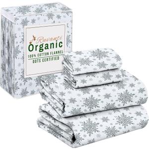 RUVANTI Flannel Sheets Queen Size - GOTS Certified 100% Organic Cotton, 4 Piece Warm, Soft & Breathable Set, Deep Pocket Snug Fit, Double Brushed Cozy All Season Bedding, Crystal Noir