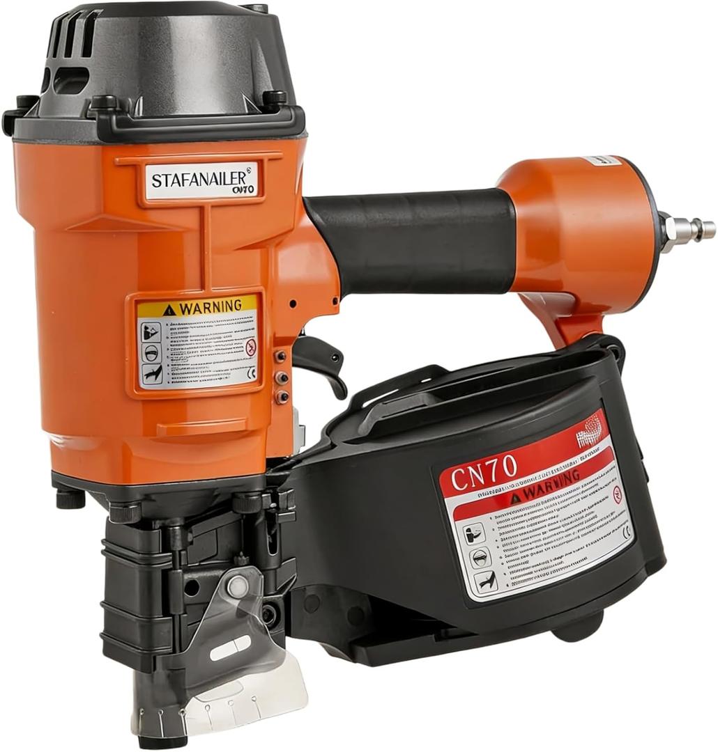 Update CN70 Air Coil Nailer, 15 Degree Pneumatic Coil Nail Gun, 1-3/4" to 2-3/4" Fast Shooting Nailer, High Speed Air Coil Nail Gun for Pallets, Siding, Crating, Fencing, Decking