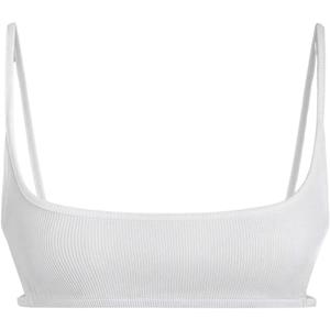 Verdusa Women's Cut Out Backless Square Neck Spaghetti Strap Ribbed Mini Bralette Cropped Cami Top (White) S