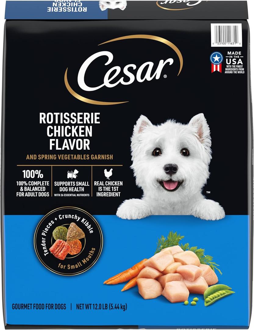 Cesar Small Breed Dry Dog Food for Small Dogs, Rotisserie Chicken Flavor and Spring Vegetables Garnish, 12 lb Bag (EXP 02/27/27)