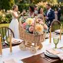 Wicker Carriage,Woven Rattan Stroller Shaped Flower Basket,Natural Willow BranchesUsed for Welcoming Infants, Wedding Parties, Home Decor, Floral Decoration (Not for Infants) (L Wicker Carriage a)
