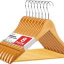 Wooden Hangers 8 Pack, Heavy Duty Wood Hangers for Coats, Suits, Jackets, Closet & Pants Durable Premium Wood Hanger with 360-Degree Rotatable Hook and Notches, Natural
