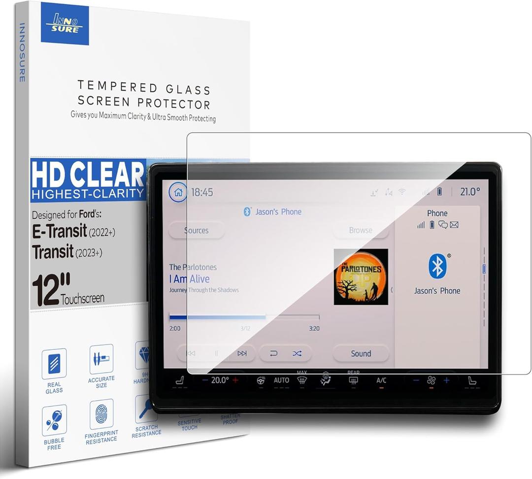 Tempered Glass Screen Protector for Ford E-Transit (2022/2023/2024/2025), Transit (2023/2024/2025) SYNC4 Infotainment 12 Inch Touchscreen [9H] [Anti Fingerprint] (HD Clear)